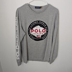 Polo Ralph Lauren Alpine World Cup Racing Gray Long Sleeve Tee, Medium